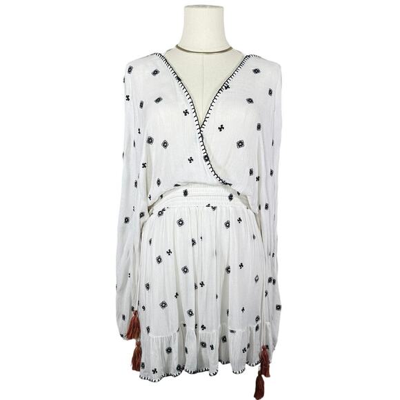 Tularosa Halo Embroidered Tassel Dress | White Boho Mini Revolve | Size XS - Picture 2 of 10